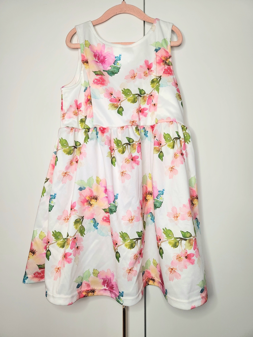 Girls White Floral Sleeveless Party Dress